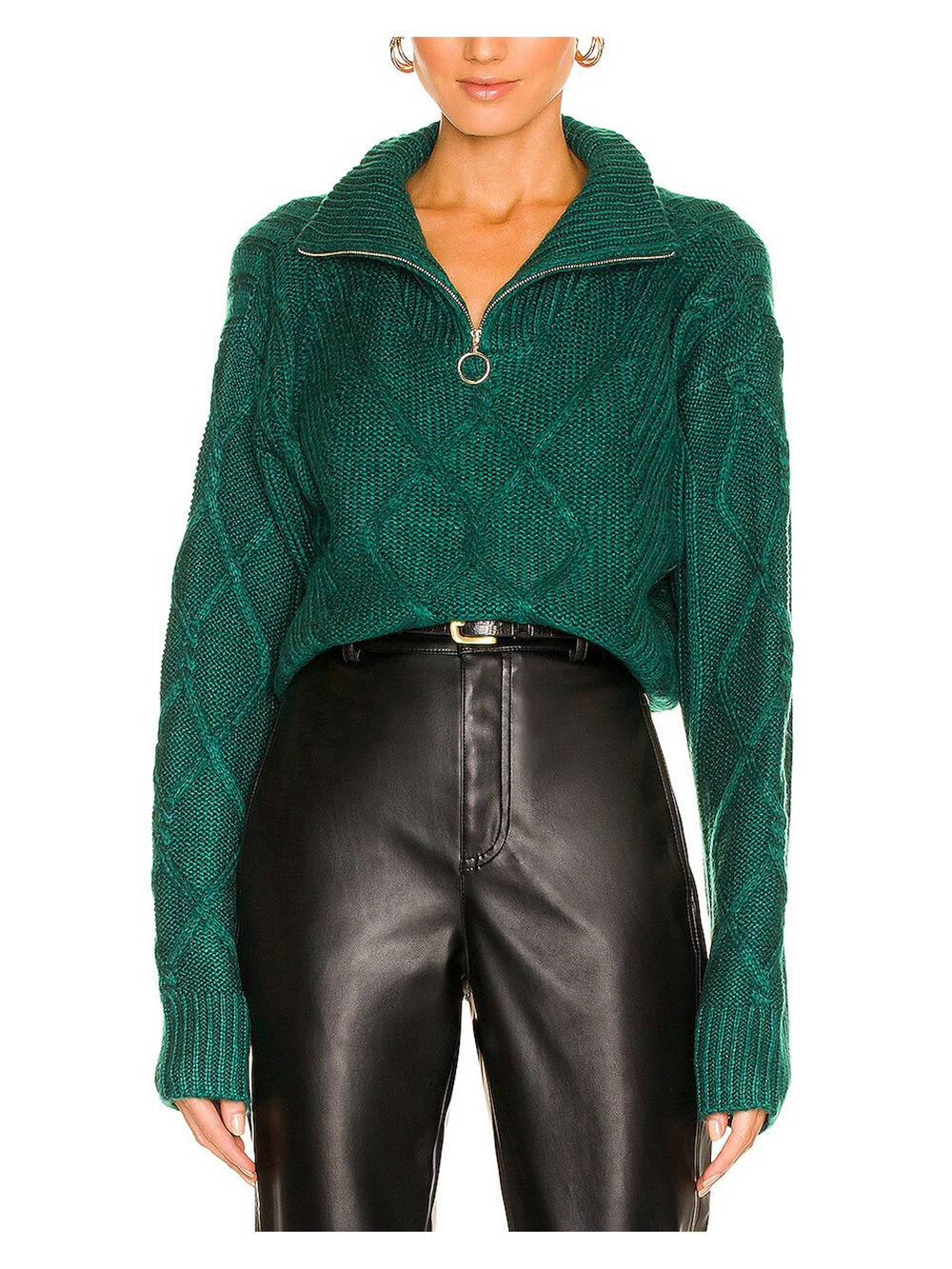 BCBGeneration Cable Knit Emerald Half Zip Sweater Size XS